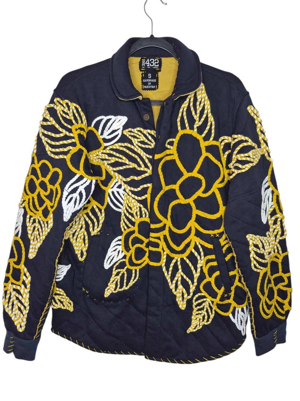 ONE 432 Quilted Floral Embroidered Covered Button Jacket Shacket Womens Small